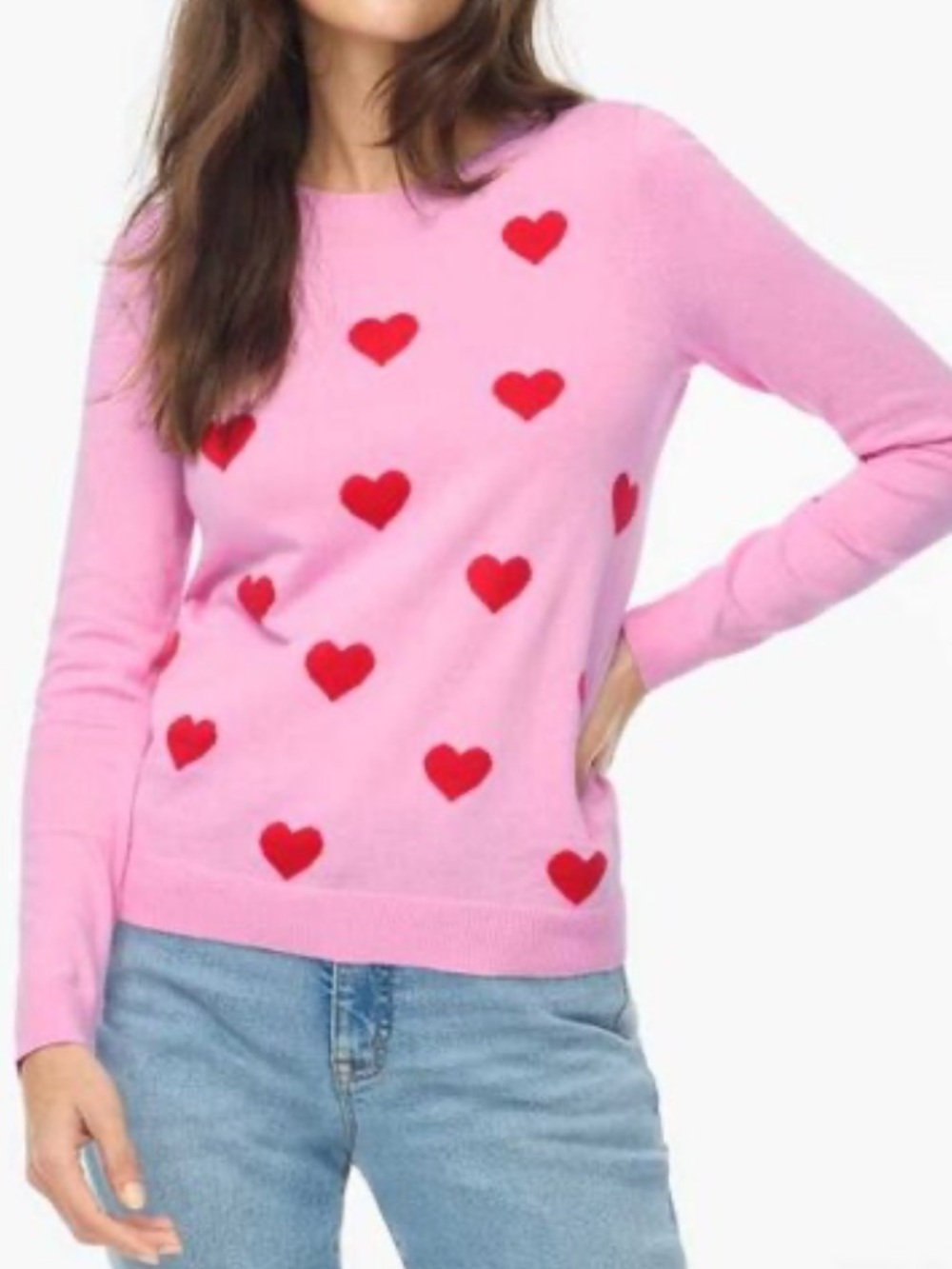 J.Crew Teddie Sweater Hearts Love Pink Cotton Preppy Medium light weight